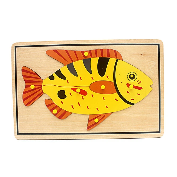 Children Educational Toys Montessori Materials Biology Wooden Skeleton Puzzle Frog Horse Tortiose Fish Bird Animal Toys for Boy