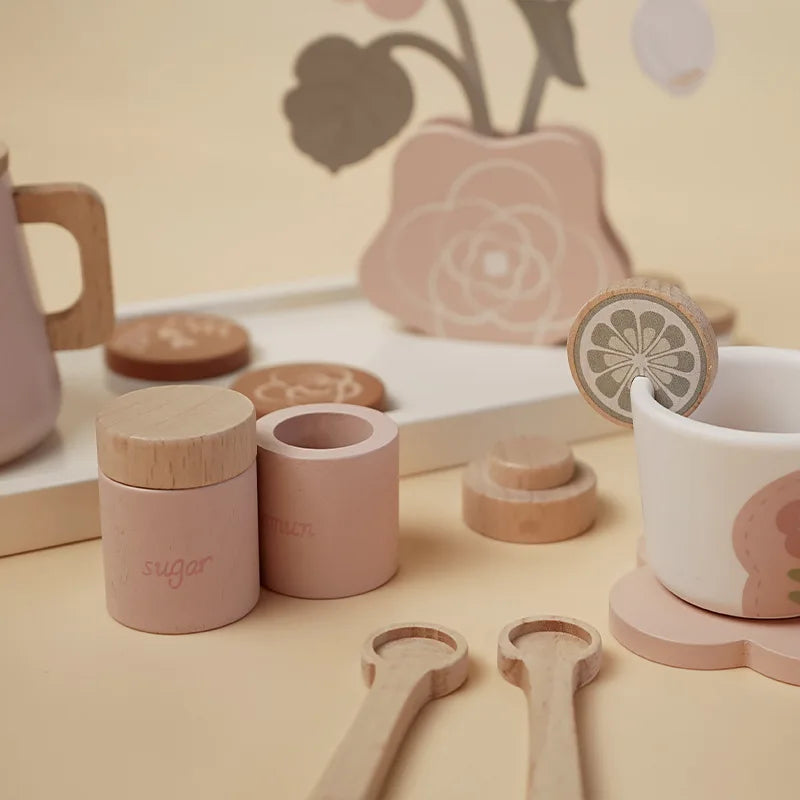 Wooden Pretend Play Toys for Girls Tea Sets Play Food Toys Kitchen Role Play Imitation Game Early Educational Toys for Girls Boy