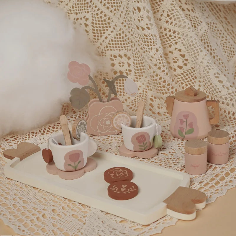 Wooden Pretend Play Toys for Girls Tea Sets Play Food Toys Kitchen Role Play Imitation Game Early Educational Toys for Girls Boy
